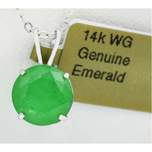 Genuine 3.80 Cts Emerald Pendant 14k White Gold